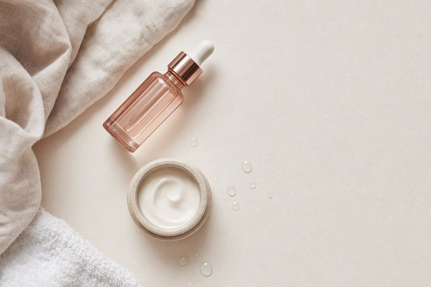 Evening skincare ritual flat lay